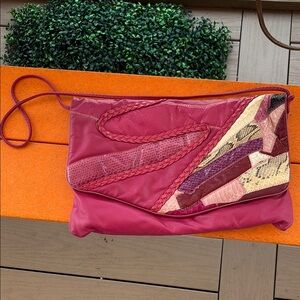 Vintage leather/skin Pink Patchwork Women's Bag
